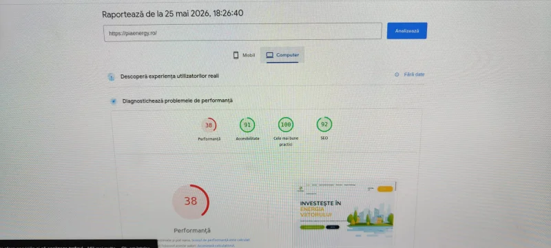 PiaEnergy.ro — Website Custom cu Configurator Fotovoltaic și Performanță de la 29 la 93