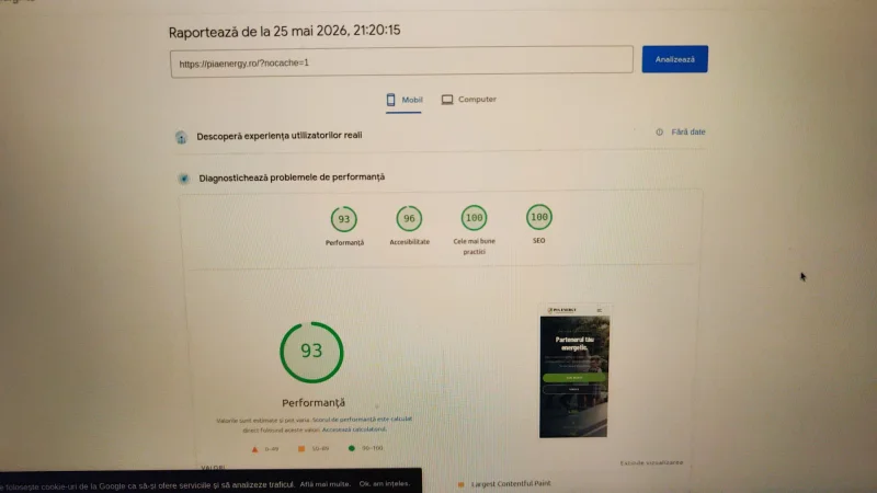 PiaEnergy.ro — Website Custom cu Configurator Fotovoltaic și Performanță de la 29 la 93