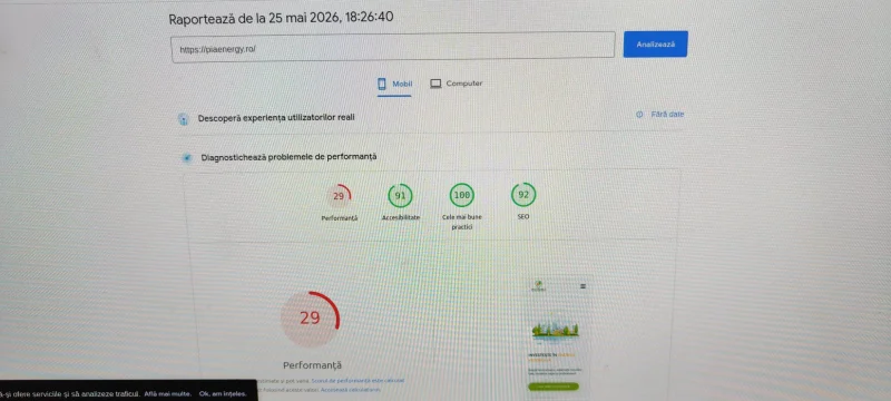 PiaEnergy.ro — Website Custom cu Configurator Fotovoltaic și Performanță de la 29 la 93