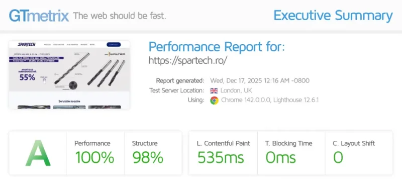 Spartech.ro — Redesign Complet, Performanță de la D la A și Poziția #1 în Google