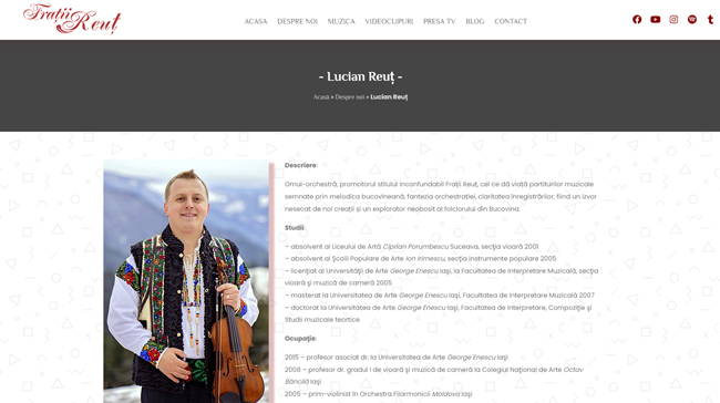 Website de prezentare Frații Reut – branding digital pentru artiști de renume